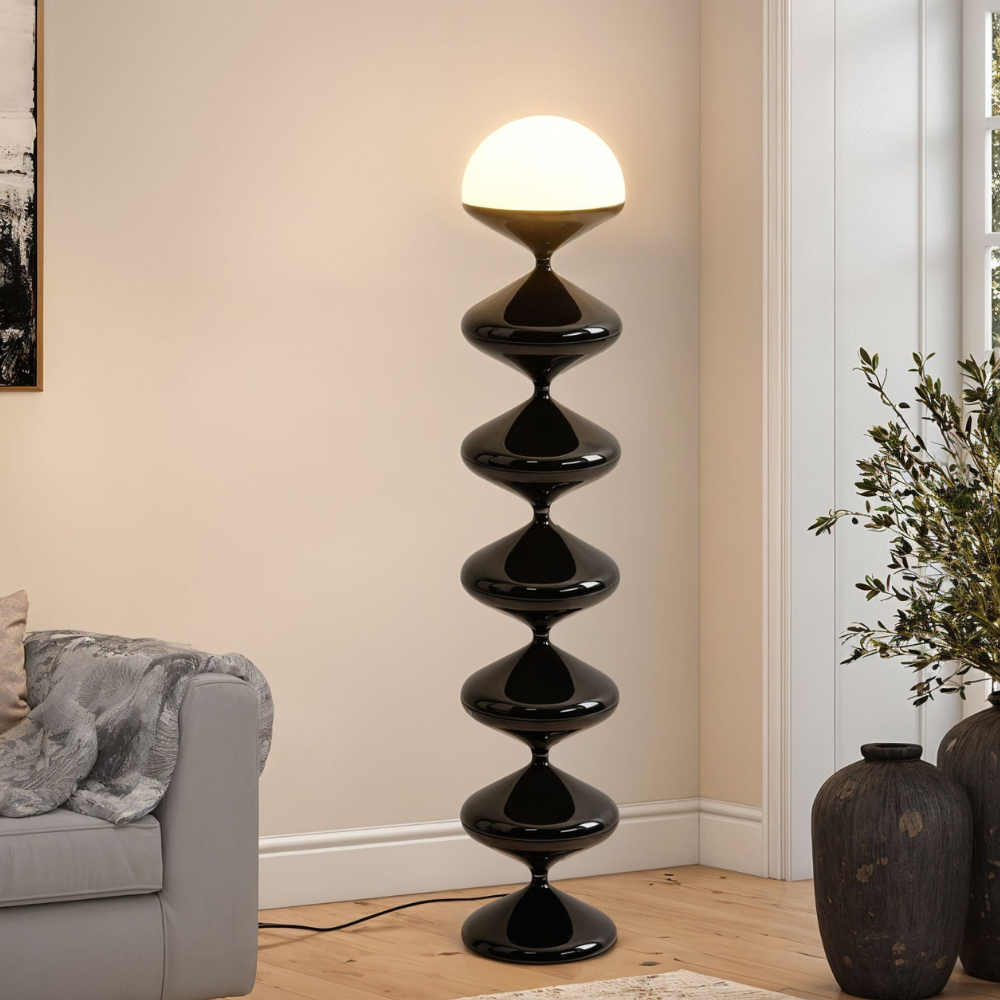 Moderne LED-Stehlampe mit gestapeltem Wellen-Glas – Mid-Century-Leuchte