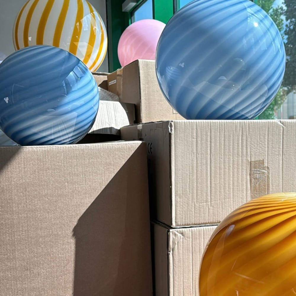 Colored Glass Globe Hanging Lamp with Swirled Pattern Modern Style