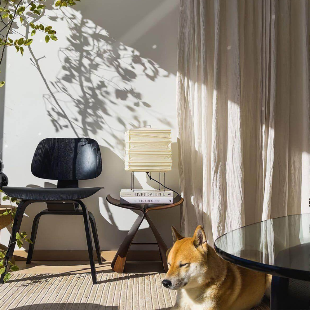 Japanese Paper Lantern Table Lamp with Metal Handle - Wabi Sabi Design