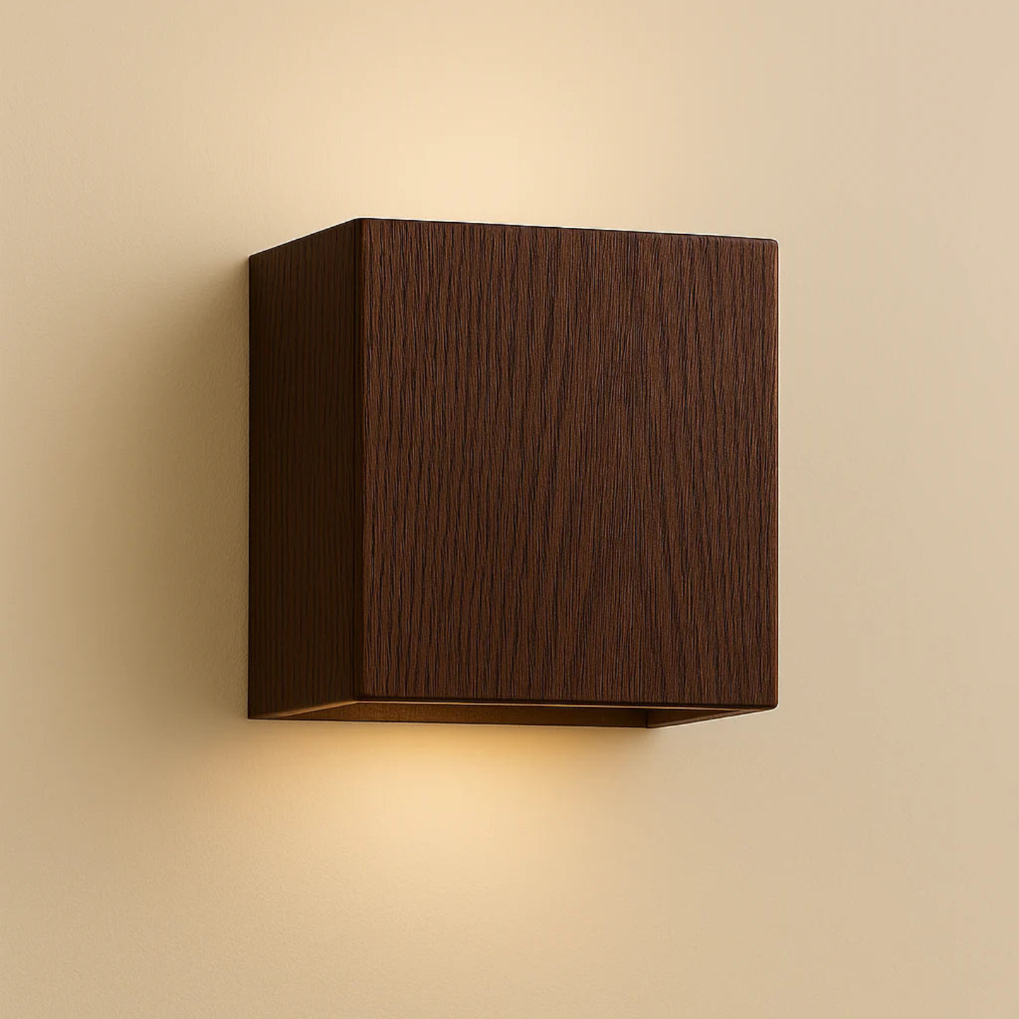 Modern Wood-Texture Cube Wall Light