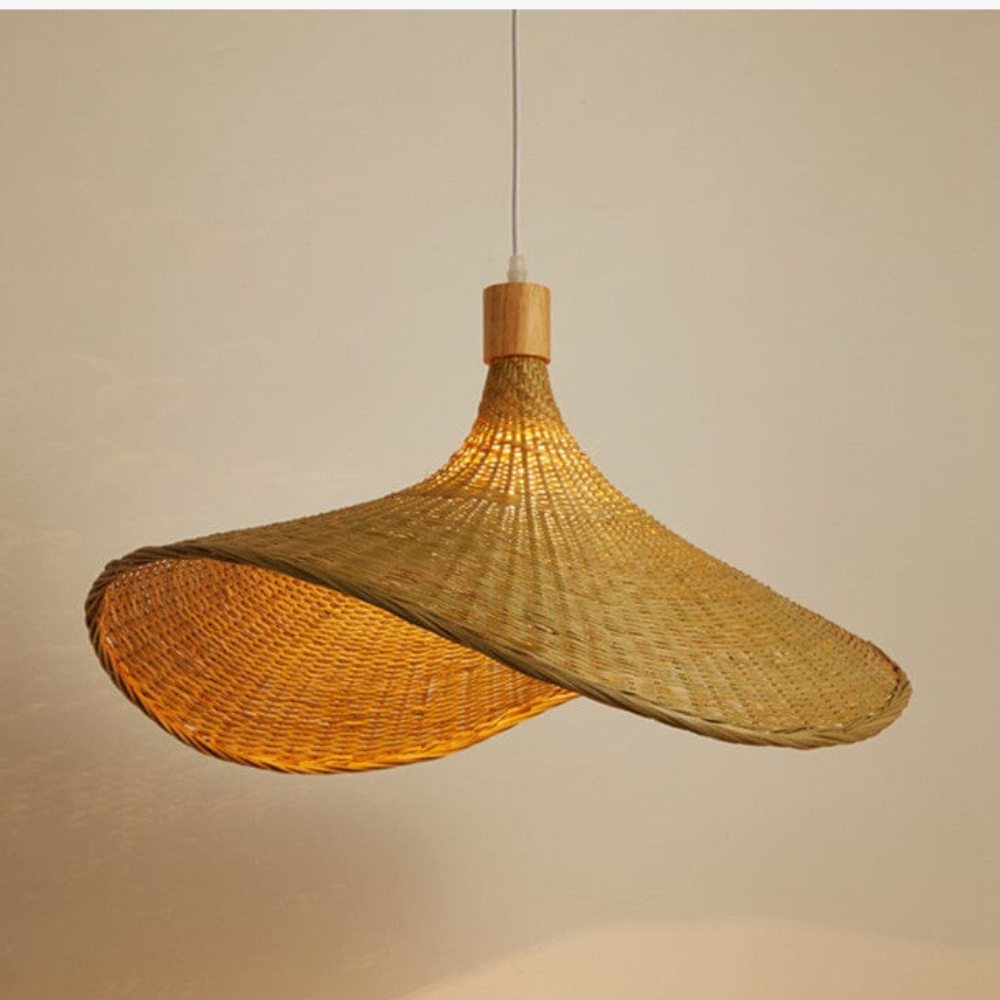 Woven Bamboo Sun Hat Pendant Light - Coastal Boho Decor