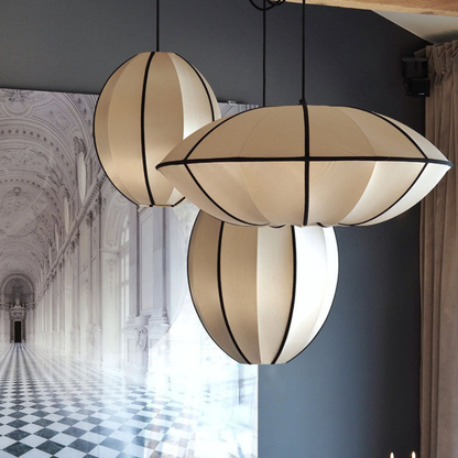 Fabric Pendant Light with Metal Frame - Modern Scandinavian Neutral