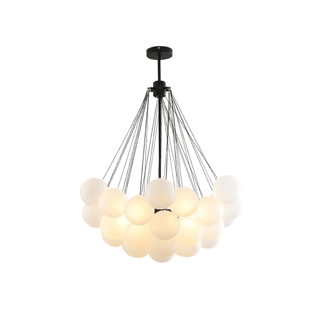Kronleuchter mit Cluster-Glaskugelschirmen und verstellbarer Stange – Mid Century