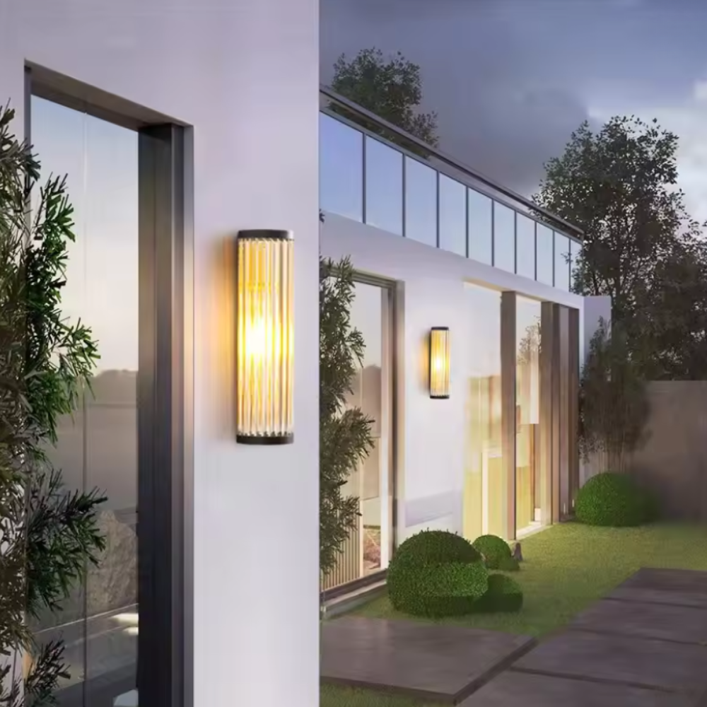 Entryway Light Fixtures with Ribbed Glass and Metal - Cylinder Sconce