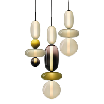 Stacked Glass Pendant Light with Geometric Tiers - Art Deco Style