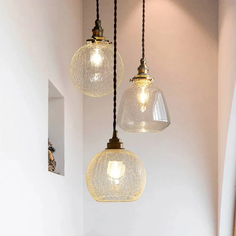 Hanging Ceiling Lamp with Rippled Crystal Glass - Retro Industrial