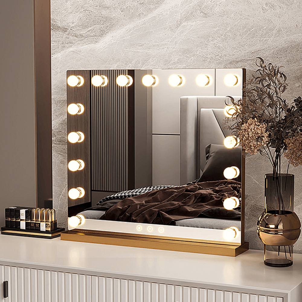 Hollywood-Stil Schminkspiegel mit LED-Lampen und Titanrahmen – Hochmodern