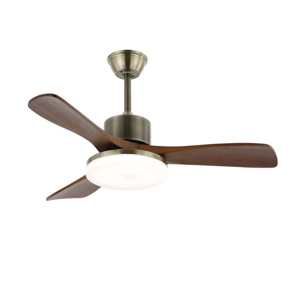 LED-Deckenventilator aus Metall und Holz mit 6-Gang-Fernbedienung – Modernes Design