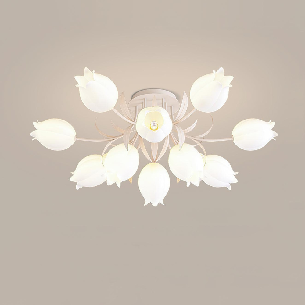 Multi Head Floral Ceiling Fixture with Acrylic Shades - Modern Farmhouse
