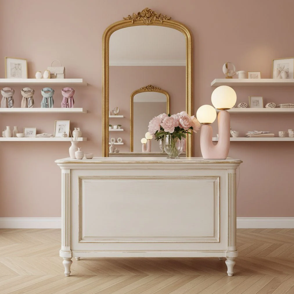 Lampe de table en résine en forme de U de style milieu du siècle avec deux globes en verre