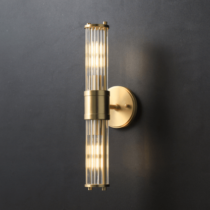 Wall Sconce with Fluted Glass Cylinders - Art Deco Mid Century Copper