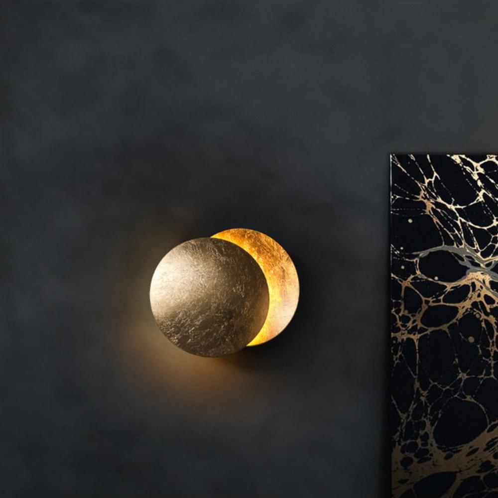 LED Lunar Eclipse Wall Sconce - Round Metal Backlit Halo Accent Lamp