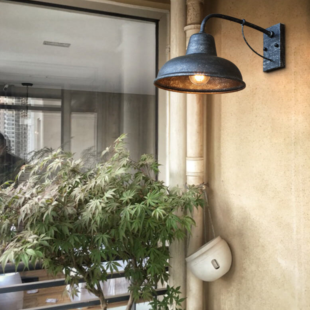 Porch Light with Gooseneck Arm and Iron Barn Shade - Modern Farmhouse