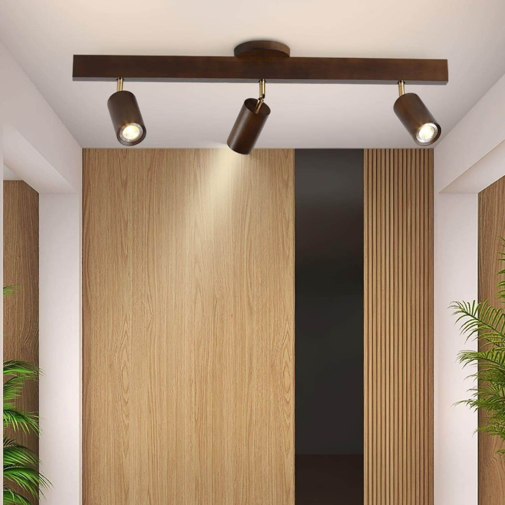 Adjustable Wood Spotlight Fixture - Mid Century Track Lighting