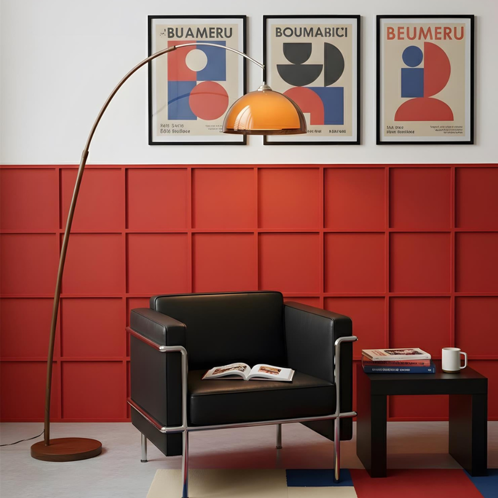 Arc Floor Lamp with Cantilevered Metal Overhanging Arm and Acrylic Dome Shade