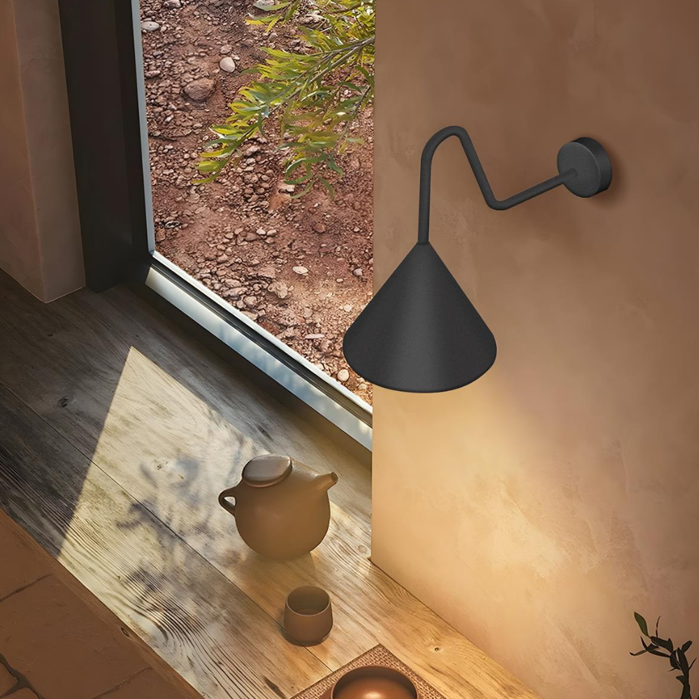 Outdoor LED Porch Lights with Conical Metal Shade - Modern Wall Sconce