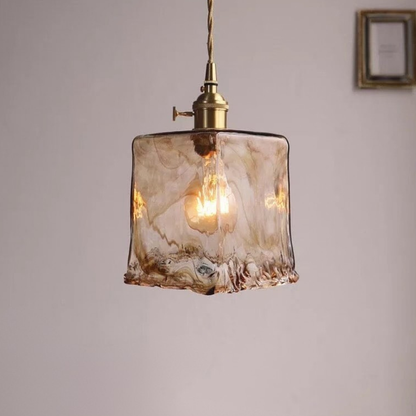 Hammered Glass Pendant Light with Rippled Texture - Vintage Brass Style