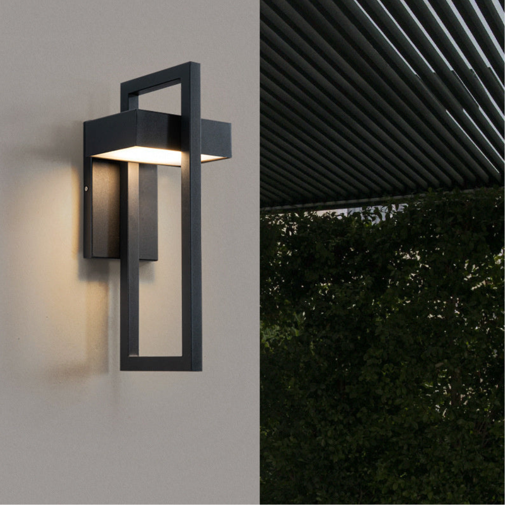 Modern Geometric Outdoor Wall Sconce - LED Linear Square Lantern