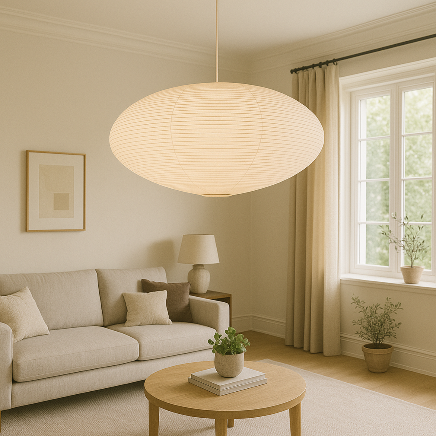 Lanterne suspendue en cocon de soie et papier de riz japonais moderne - Style Noguchi