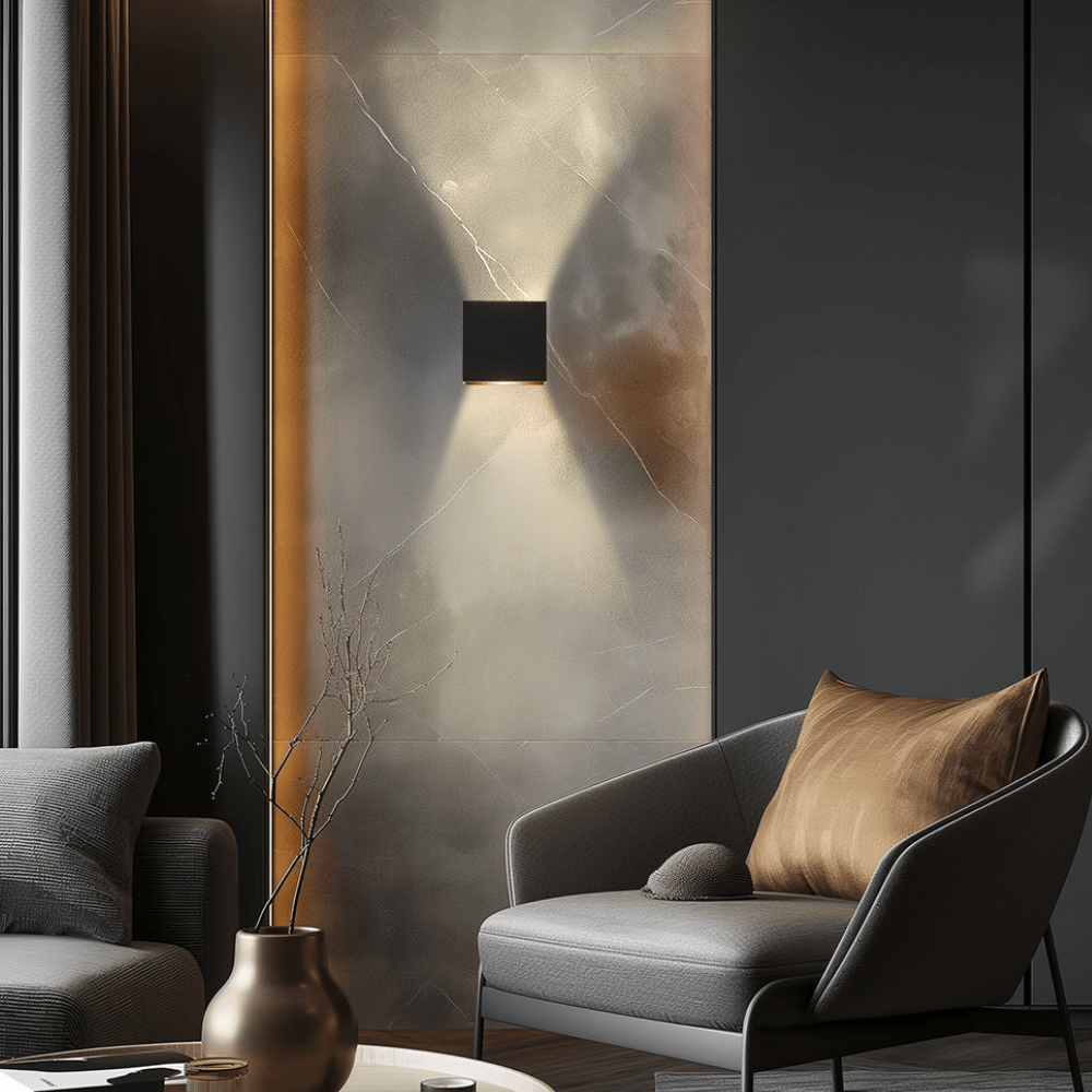 Modern Up and Down Cube Wall Sconce - Brushed Aluminum Geometric Light