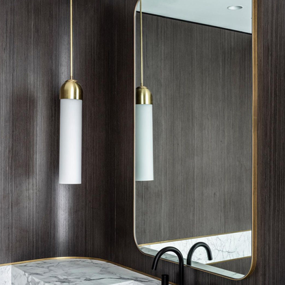 Cylinder Glass Pendant Light with Metal Downrod - Modern Art Deco