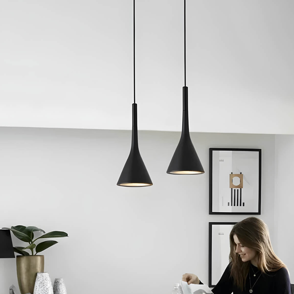 Tapered Funnel Pendant Light with Slender Neck - Nordic Modern Style