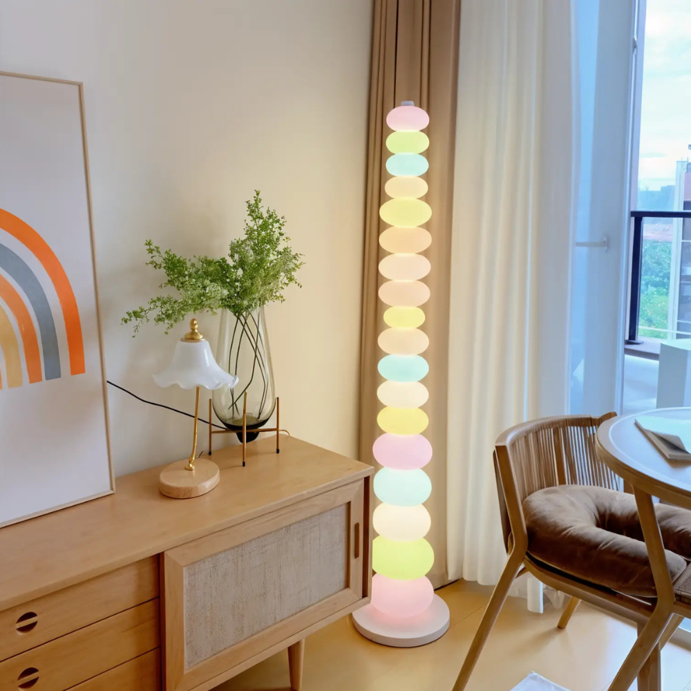 Floor Lamp with Stacked Blown Glass Totem Column and Solid Marble Base