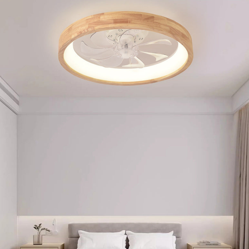 flush mount ceiling fan with light and Hollowed or Solid Wood Frame - Japandi Style