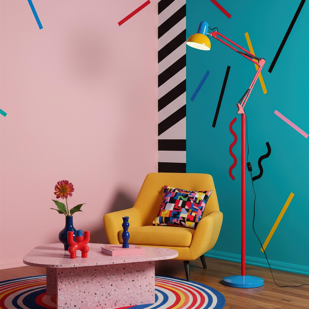 Adjustable Floor Lamp – Memphis Style with Spring-Balanced Articulated Arm and Metal Dome Shade