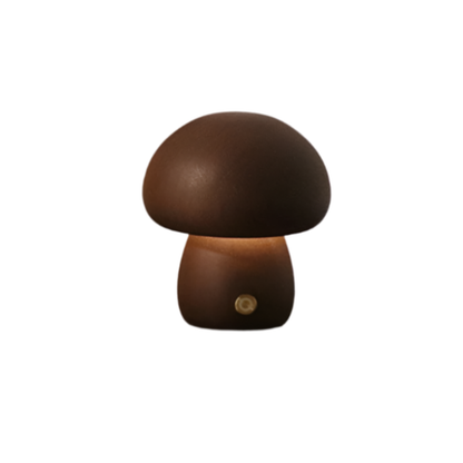 Cordless Mushroom Table Lamp in Carved Wood Mushroom - Rechargeable LED Style