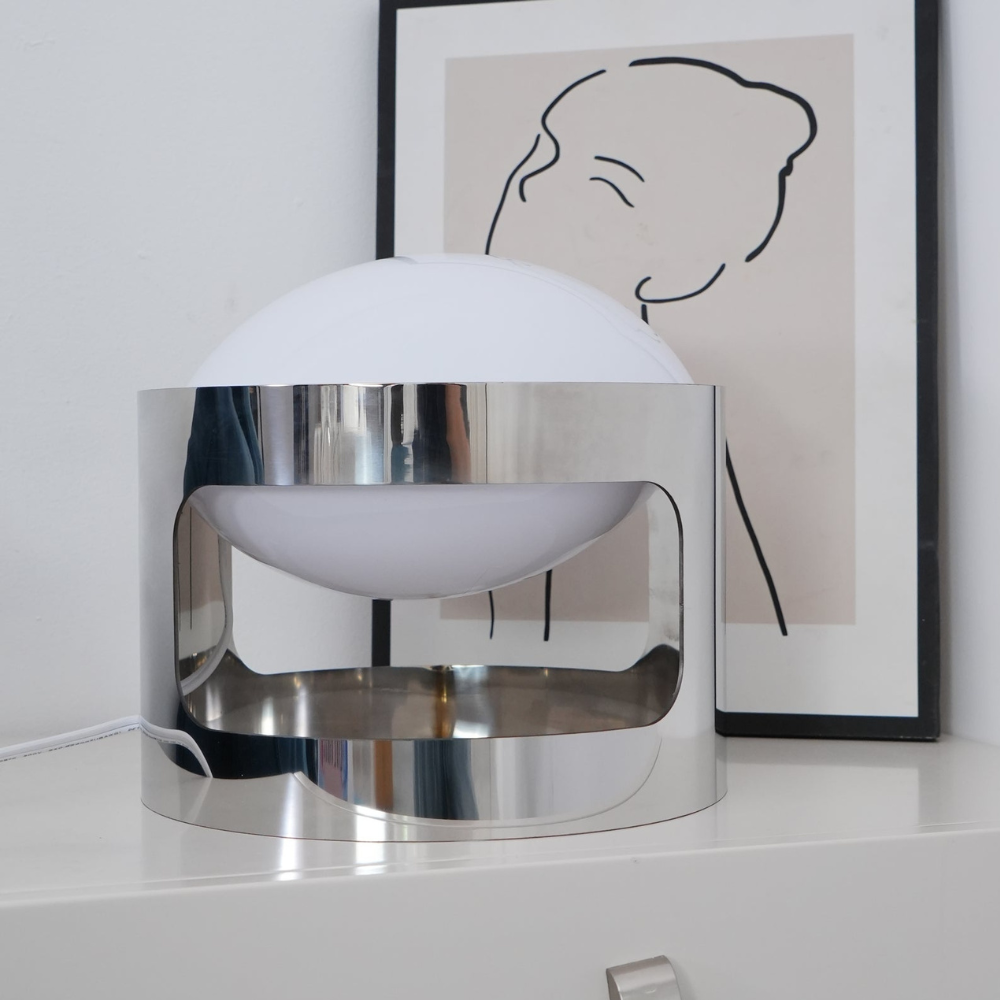 Glass Orb Table Lamp with Chrome Metal Base - Mid Century Modern