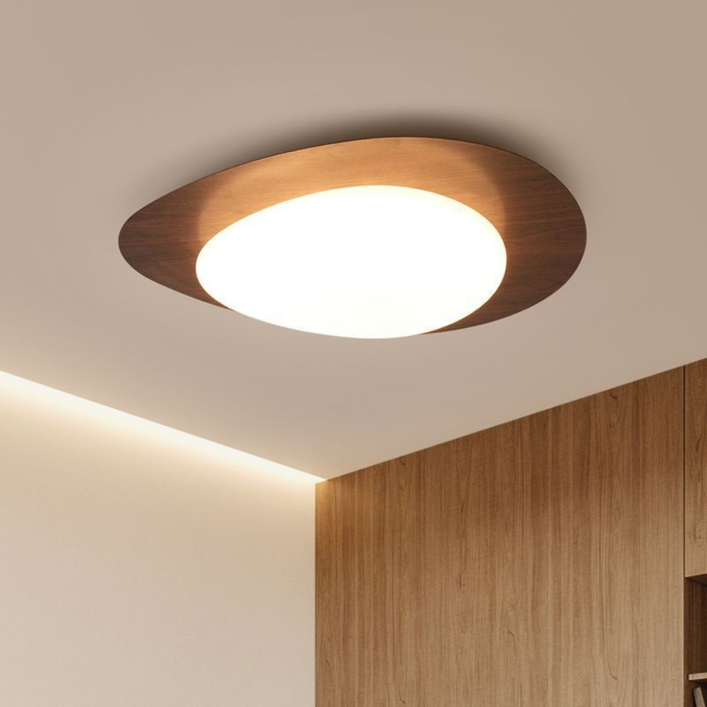 Flush Mount Ceiling Light with Wood Tone - Modern Scandinavian Pebble
