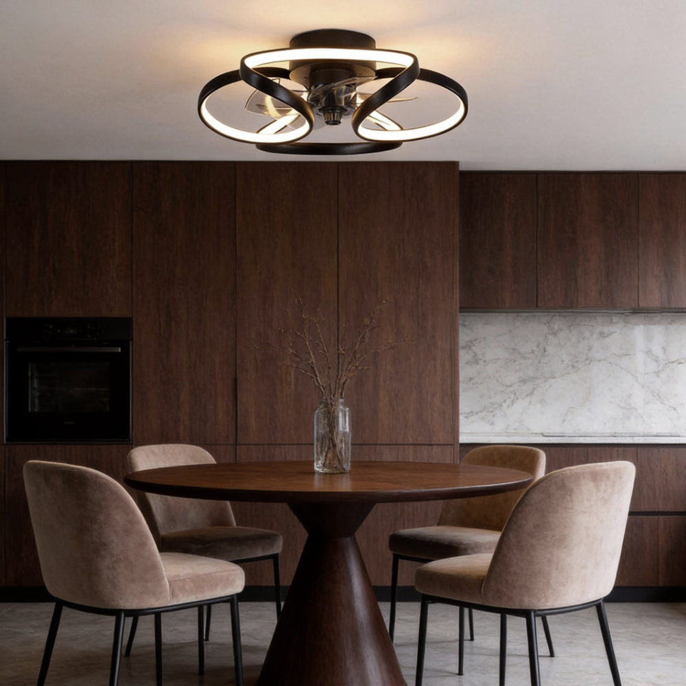 LED Ceiling Fan with Low Profile Flush Mount and Dimmable Light - Minimalist