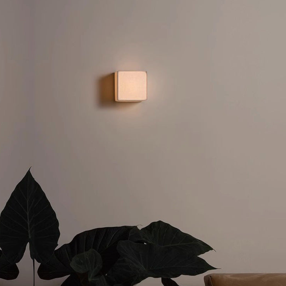 LED Cube Wall Sconce with Fabric Shade - Modern Japandi Style White