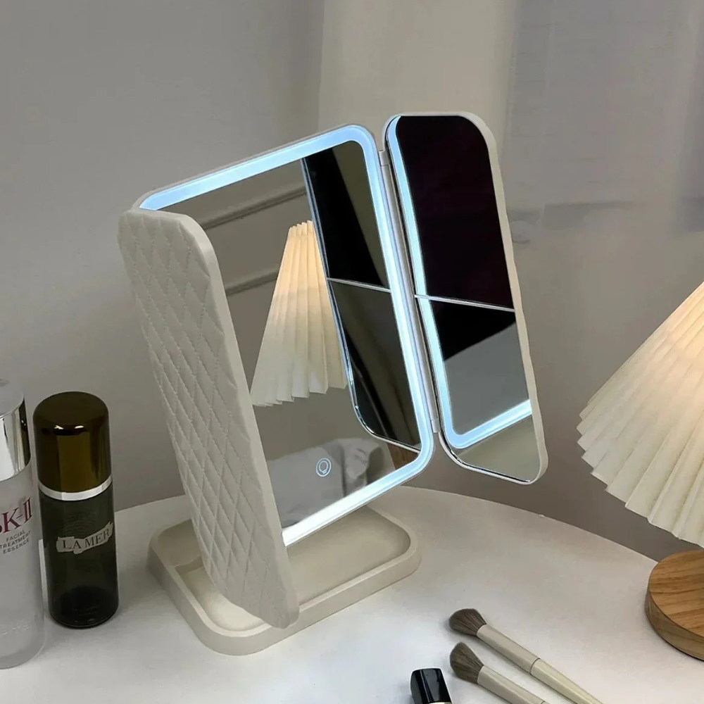 Led makeup mirror with Foldable Triple Panel Design - Modern Minimalist