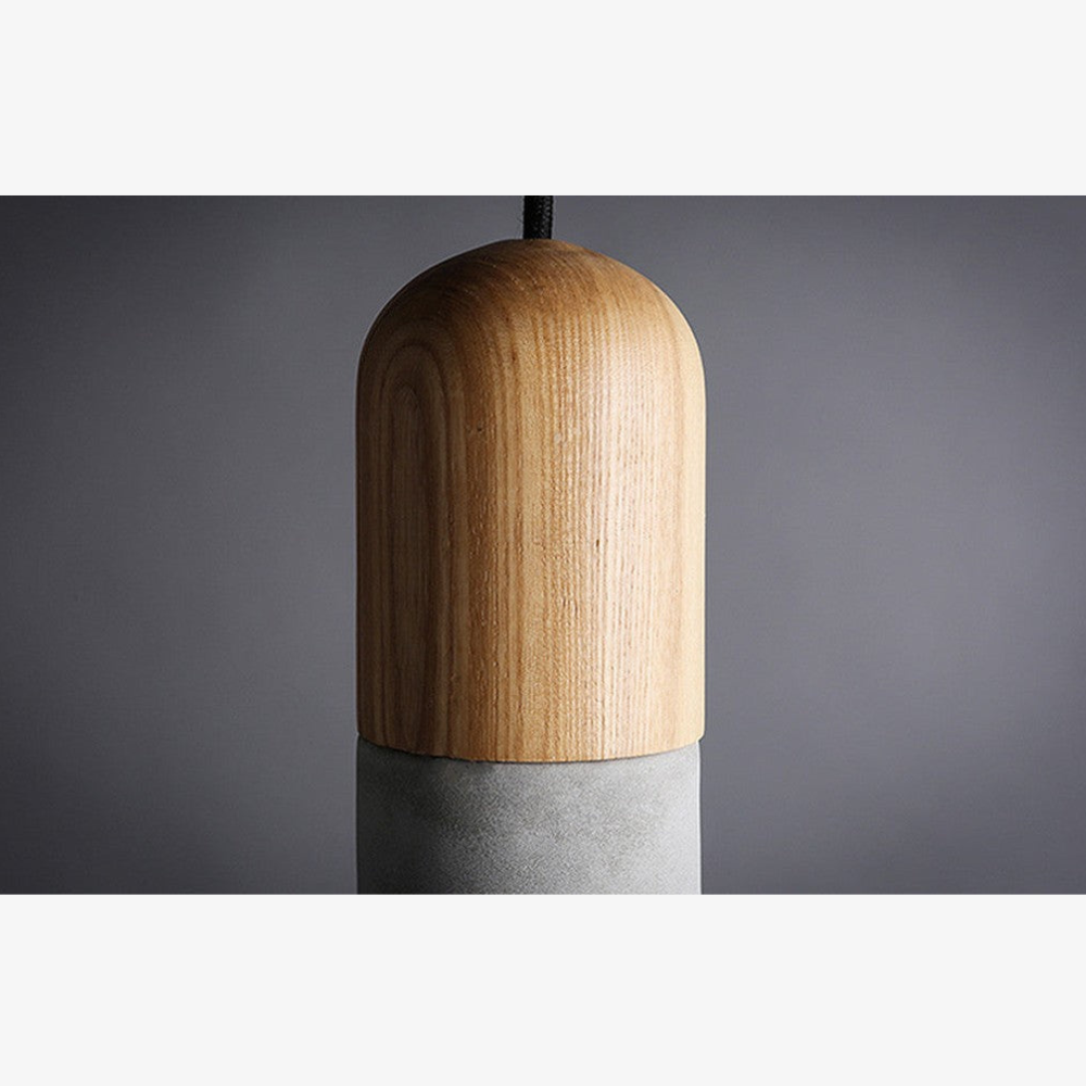 Modern Concrete & Wood Pendant Light - Nordic Industrial Timber Hanging Lamp