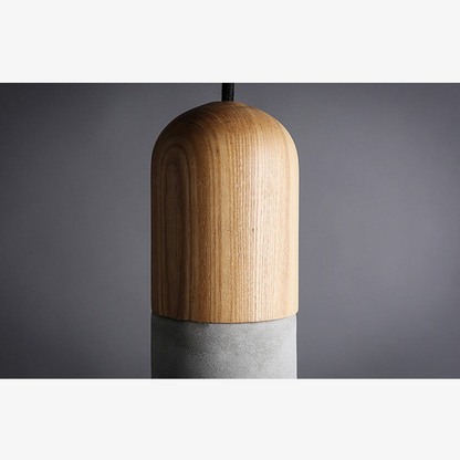 Modern Concrete & Wood Pendant Light - Nordic Industrial Timber Hanging Lamp