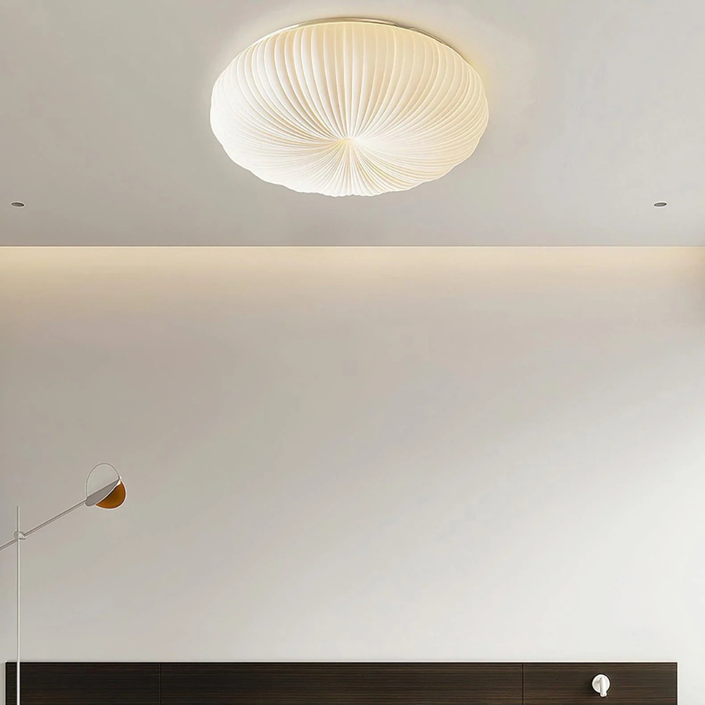 Flush Mount Ceiling Light with Pleated Shade - Modern Scandinavian LED