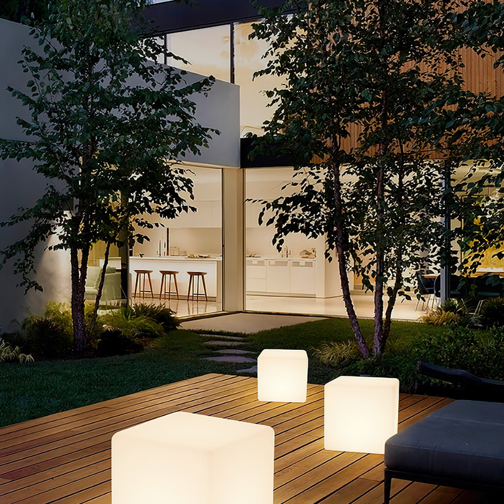 LED Cube Side Table and Glowing Accent Light - Modern Geometric