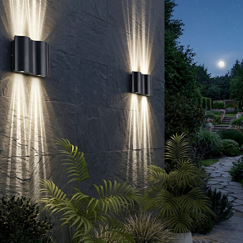 Außen-LED-Verandaleuchten mit Wellenrahmen und Doppelstrahl – Moderne Wandleuchte
