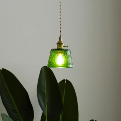 Hammered Glass Pendant Light with Brass Hardware - Nordic Modern Style