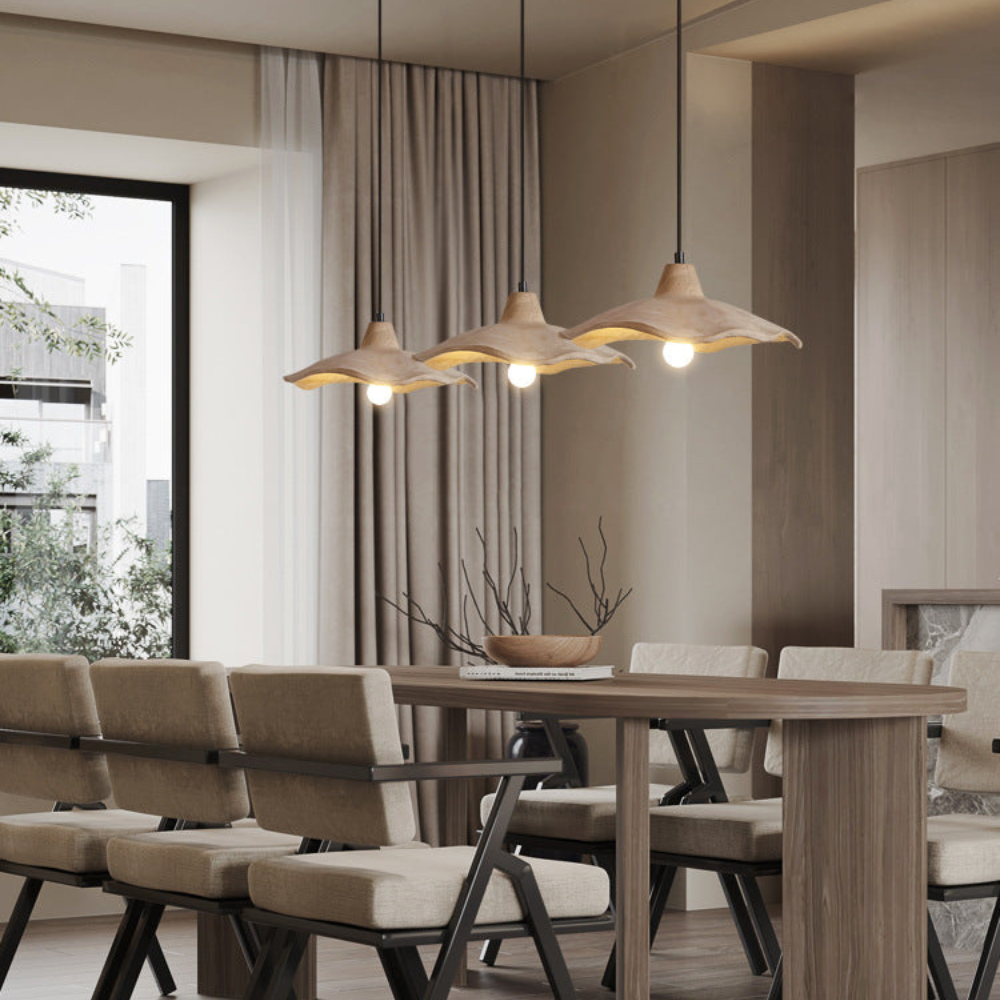 Pendelleuchte mit welligem Zementschirm – Modernes Wabi Sabi Grau