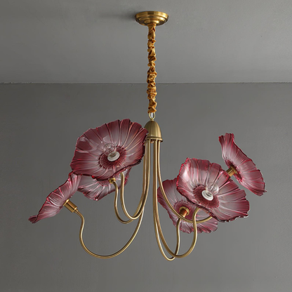 Chandelier with Flower Glass Shades and Gold Metal Frame - Modern Art Deco
