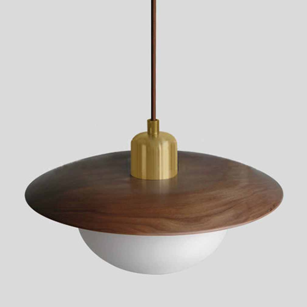 Moderne Pendelleuchte aus Kieselglas und Holz – Japandi Disk Pendelleuchten