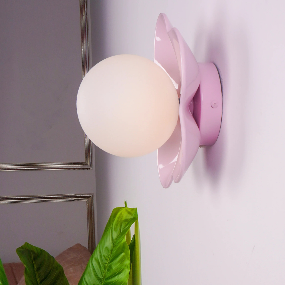 Wall Sconce with Flower Petal Metal Base - Modern Danish Pastel