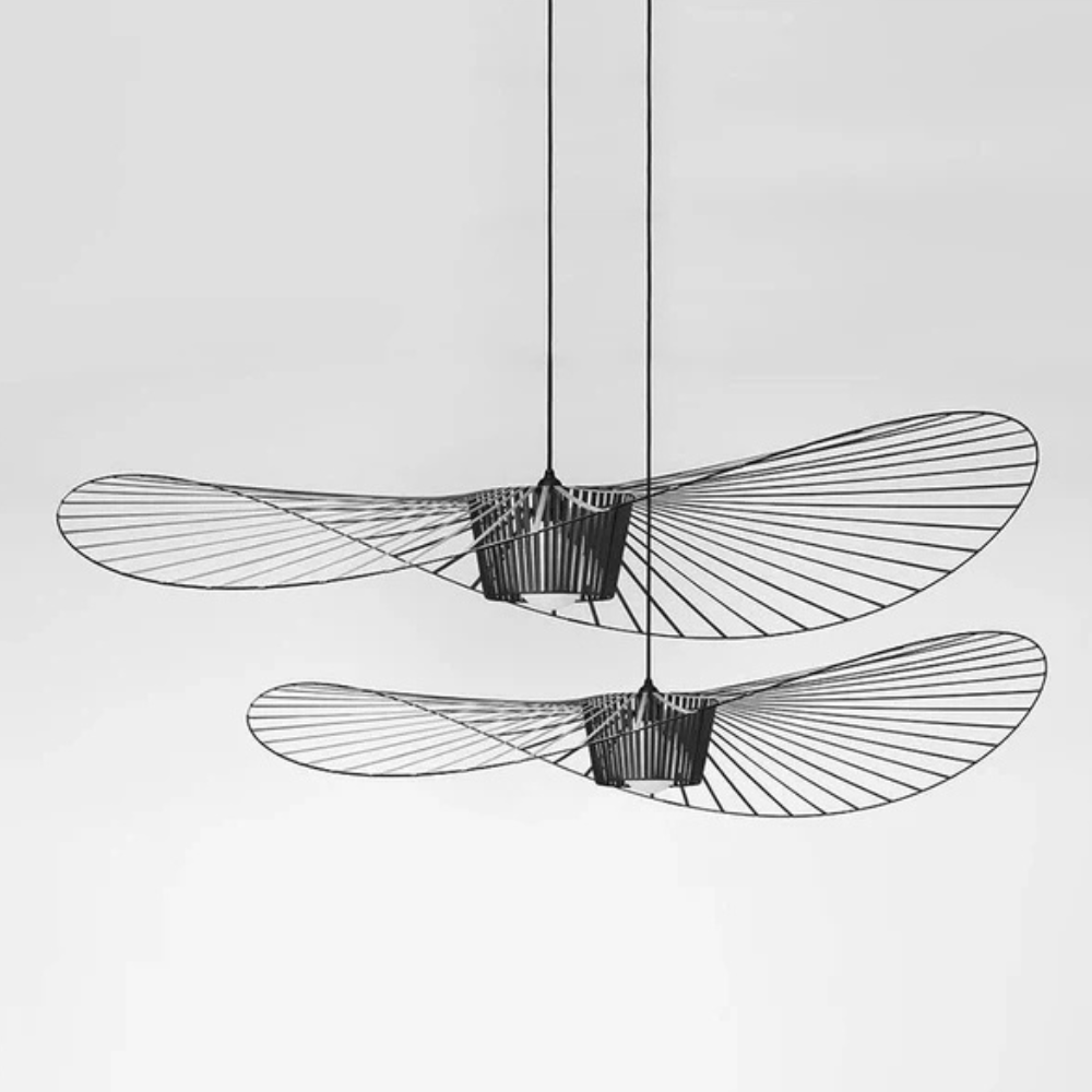 Ribbon Wave Pendant Light with Slotted Metal Frame - Modern Art Deco