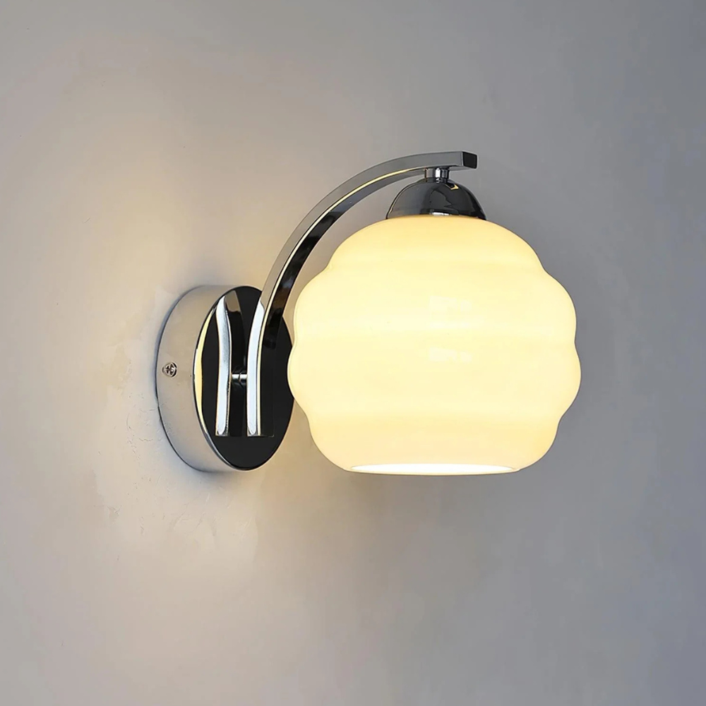 Wall Sconce with Ribbed Glass Globe - Modern Mid Century Gold