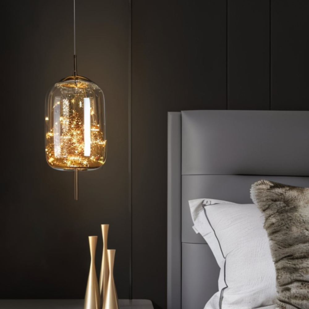 Glass Pendant Light with Smoky Shade and Starlights - Modern Style