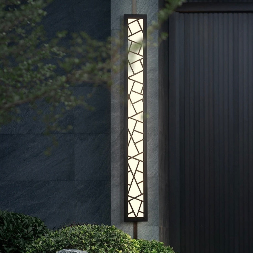 Long Geometric Outdoor Wall Sconce - Mosaic Pattern Linear LED Lantern