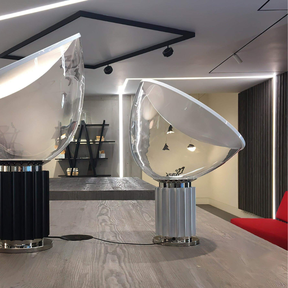 Glass Bowl Table Lamp with Aluminum Reflector - Mid Century Art Deco